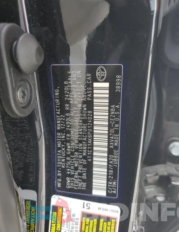 4T1C11AK6PU124028 Photo# 12