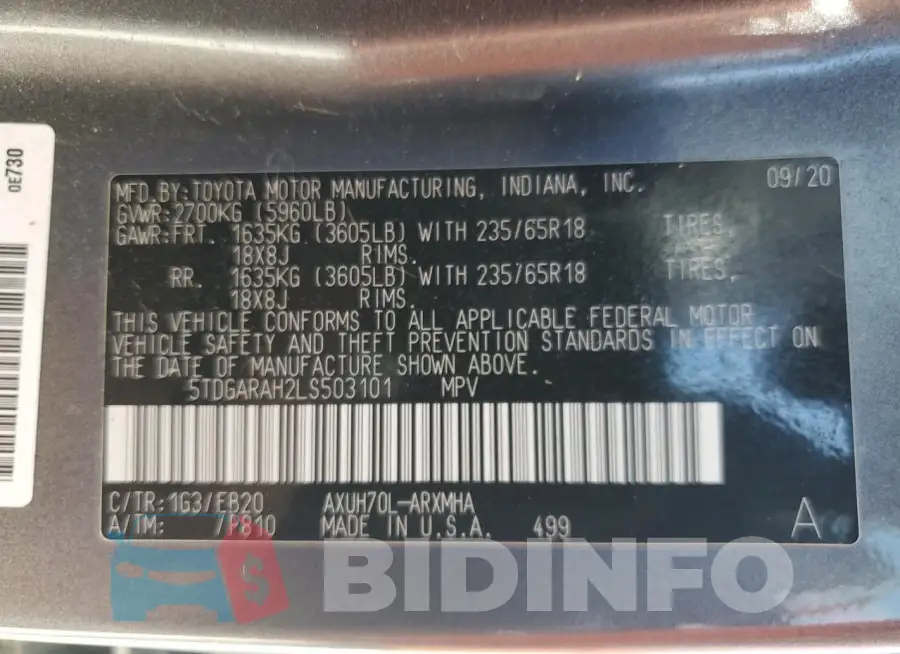 5TDGARAH2LS503101 Photo# 13