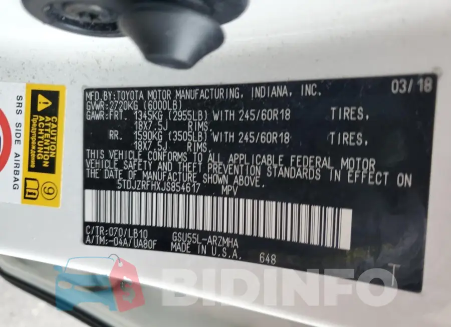 5TDJZRFHXJS854617 Photo# 13
