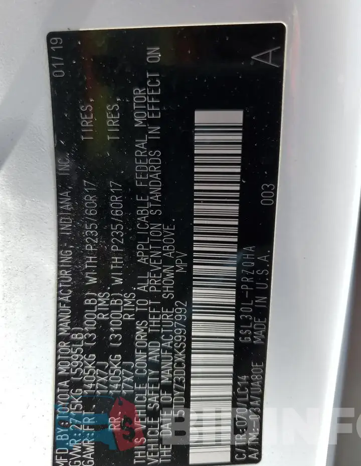 5TDYZ3DCXKS997992 Photo# 12