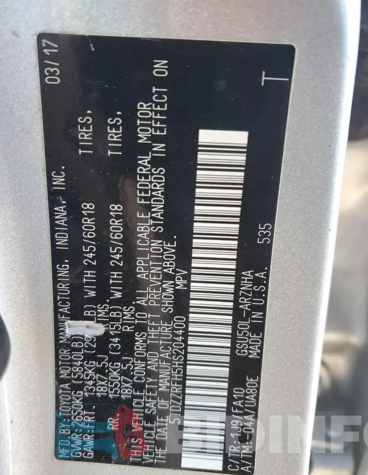 5TDZZRFH5HS204400 Photo# 13