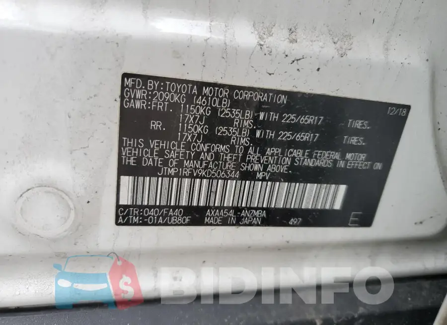 JTMP1RFV9KD506344 Photo# 13