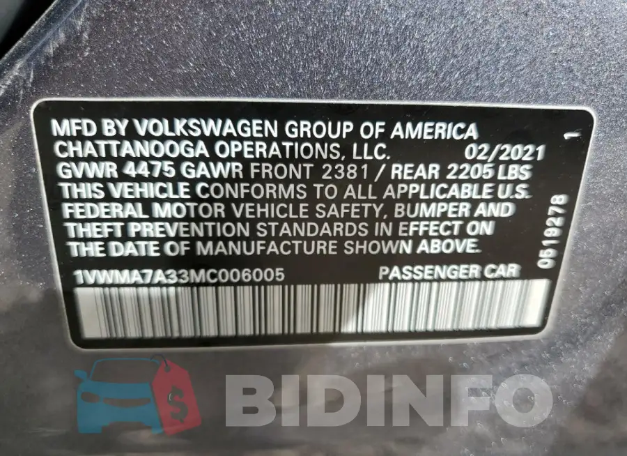 1VWMA7A33MC006005 Photo# 13