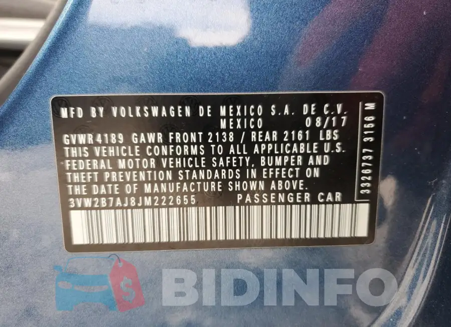 3VW2B7AJ8JM222655 Photo# 13