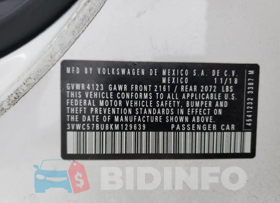 3VWC57BU8KM129639 Photo# 12