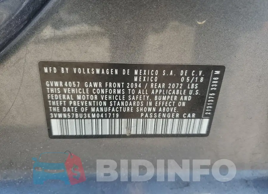 3VWN57BU3KM041719 Photo# 12