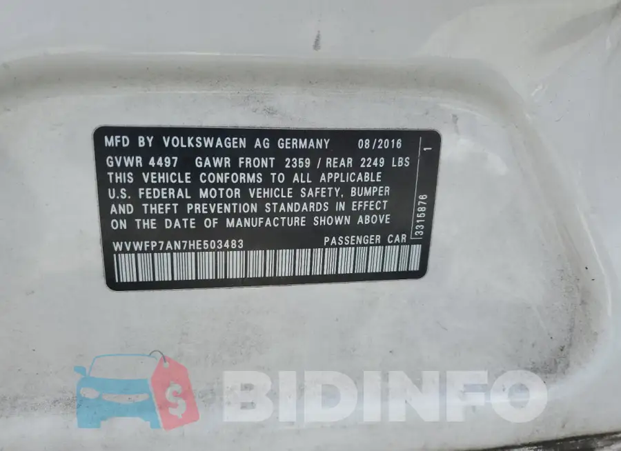 WVWFP7AN7HE503483 Photo# 13