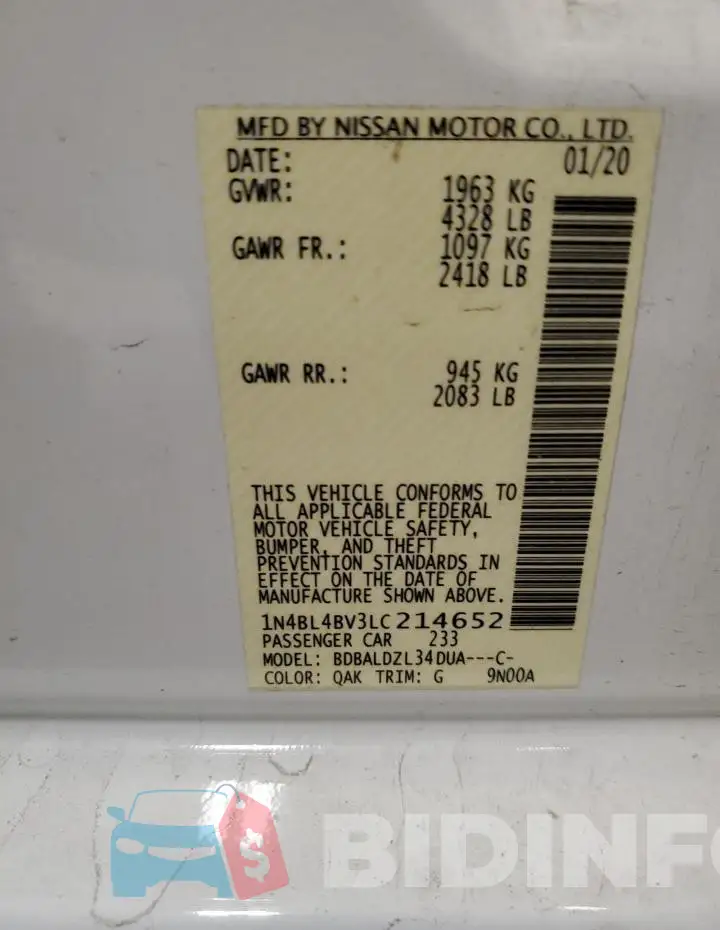 1N4BL4BV3LC214652 Photo# 12