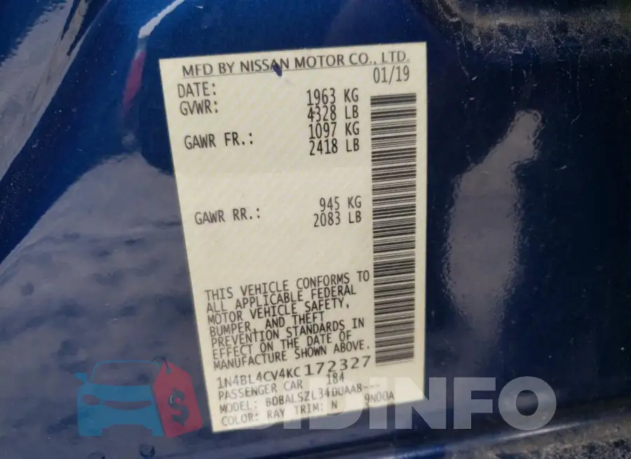 1N4BL4CV4KC172327 Photo# 12