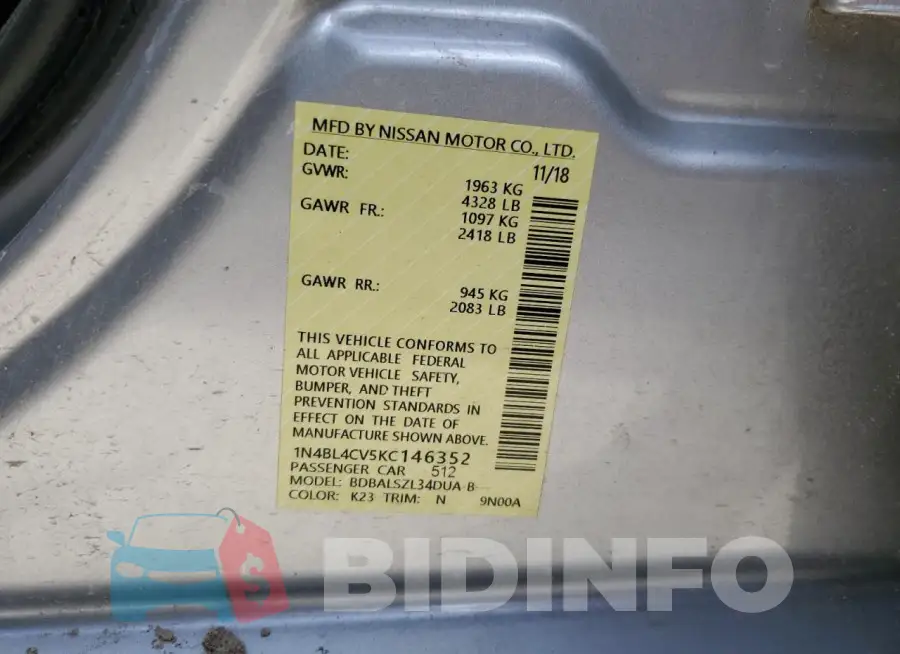 1N4BL4CV5KC146352 Photo# 12