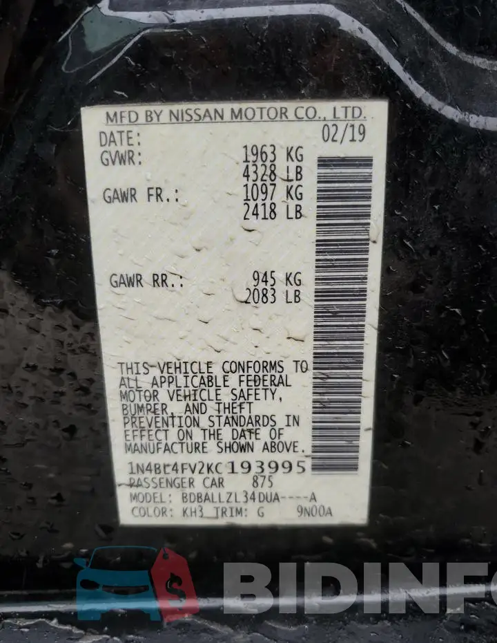 1N4BL4FV2KC193995 Photo# 12