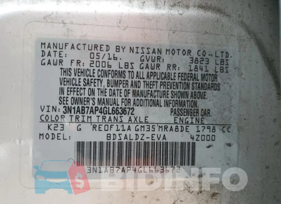 3N1AB7AP4GL663672 Photo# 12