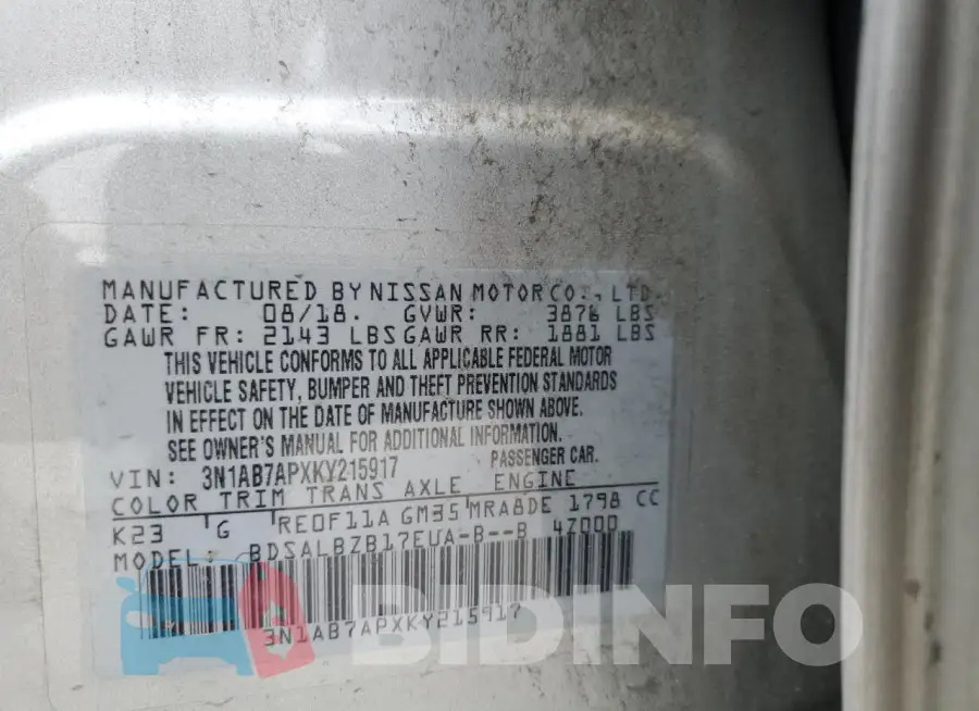 3N1AB7APXKY215917 Photo# 13