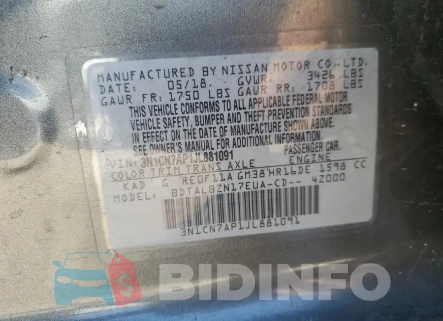 3N1CN7AP1JL881091 Photo# 13