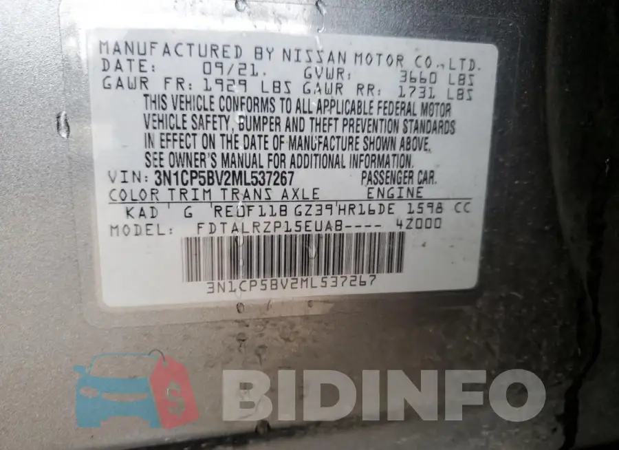 3N1CP5BV2ML537267 Photo# 12
