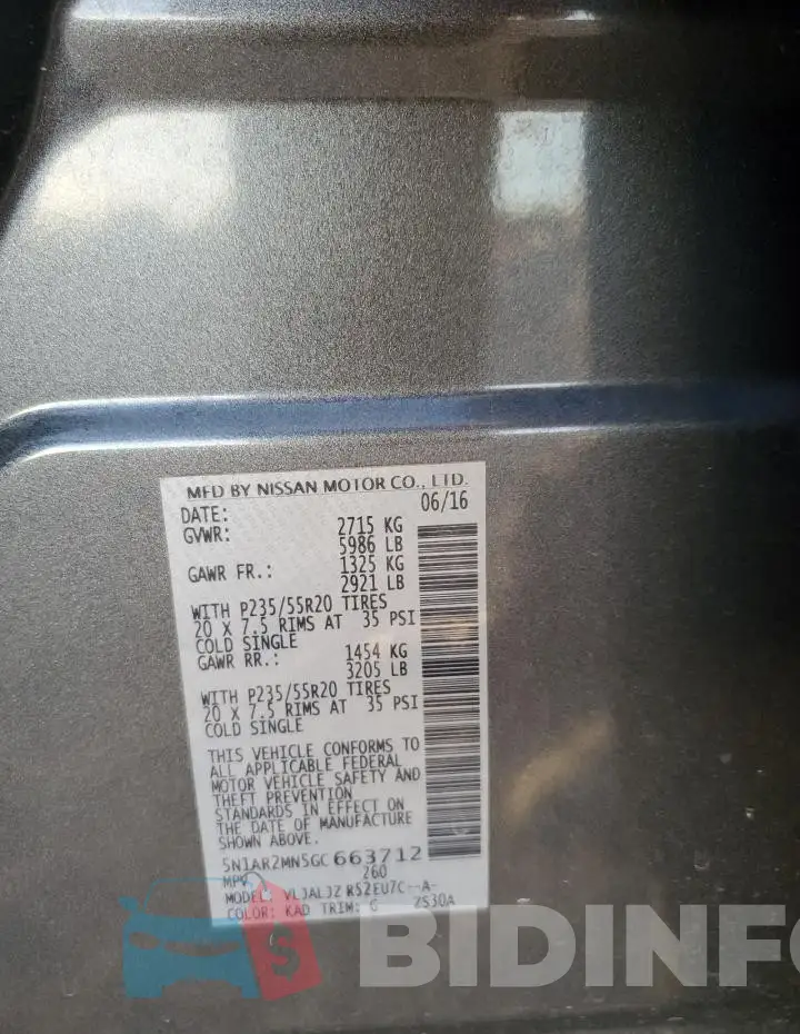 5N1AR2MN5GC663712 Photo# 13