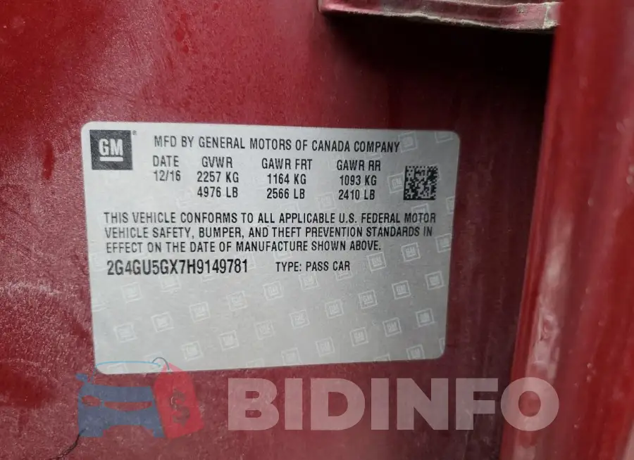 2G4GU5GX7H9149781 Photo# 12