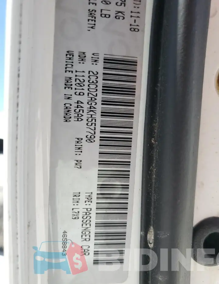 2C3CDZAG4KH557790 Photo# 13