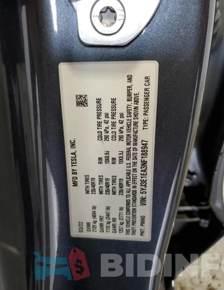 5YJ3E1EA3NF188947 Photo# 12