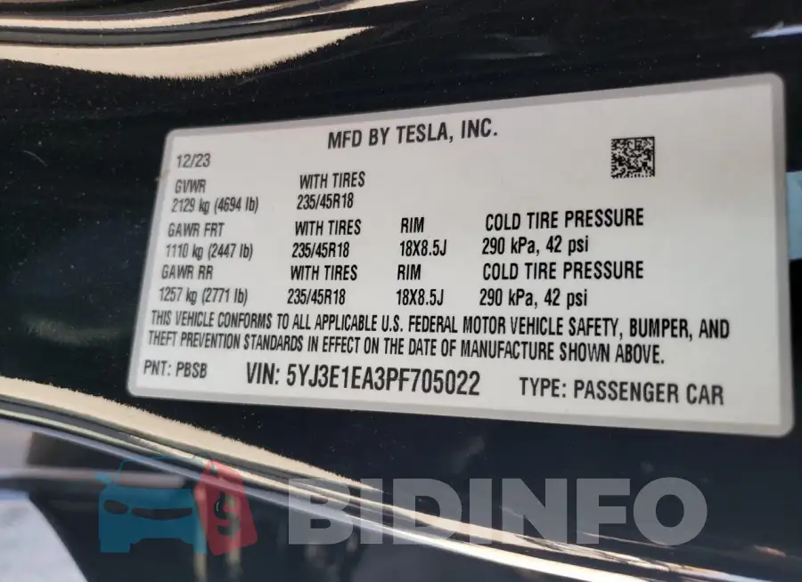 5YJ3E1EA3PF705022 Photo# 12