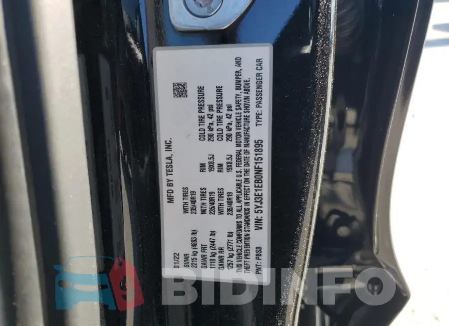 5YJ3E1EB0NF151895 Photo# 12 5YJ3E1EB0NF151895 Photo# 12