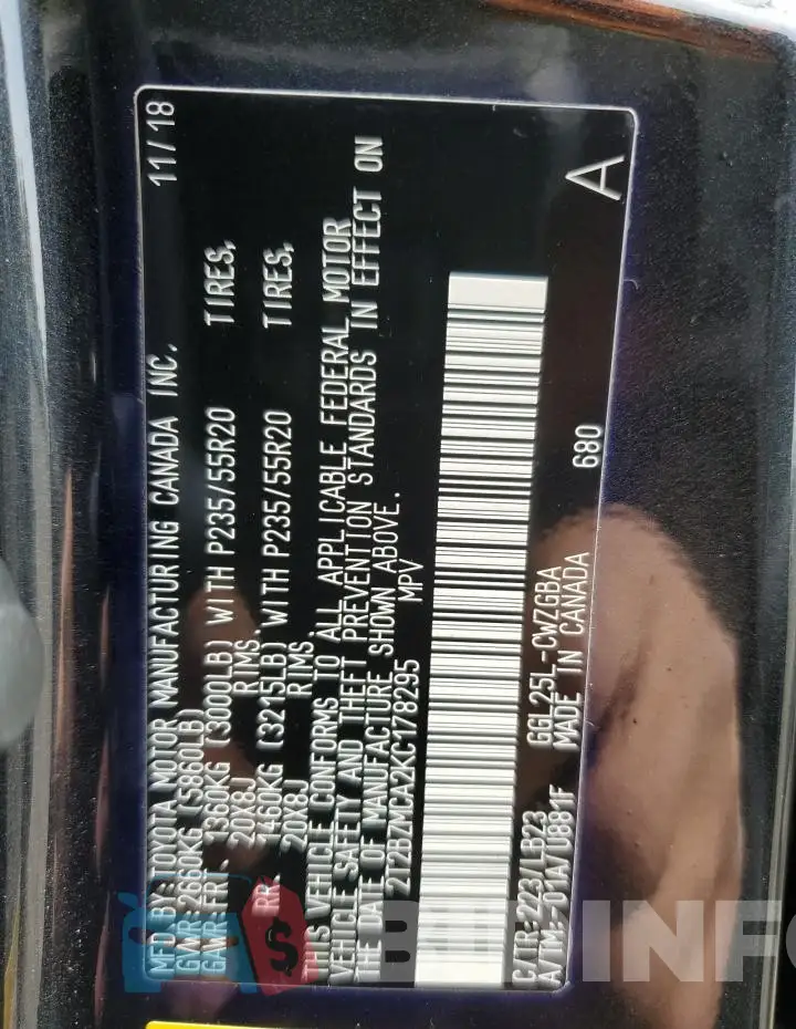 2T2BZMCA2KC178295 Photo# 13
