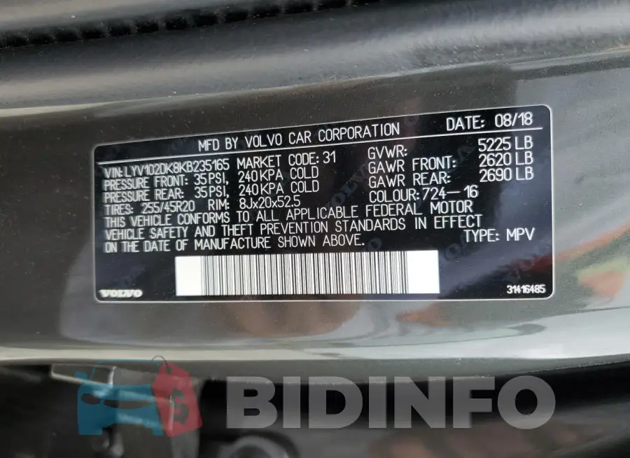 LYV102DK8KB235165 Photo# 13