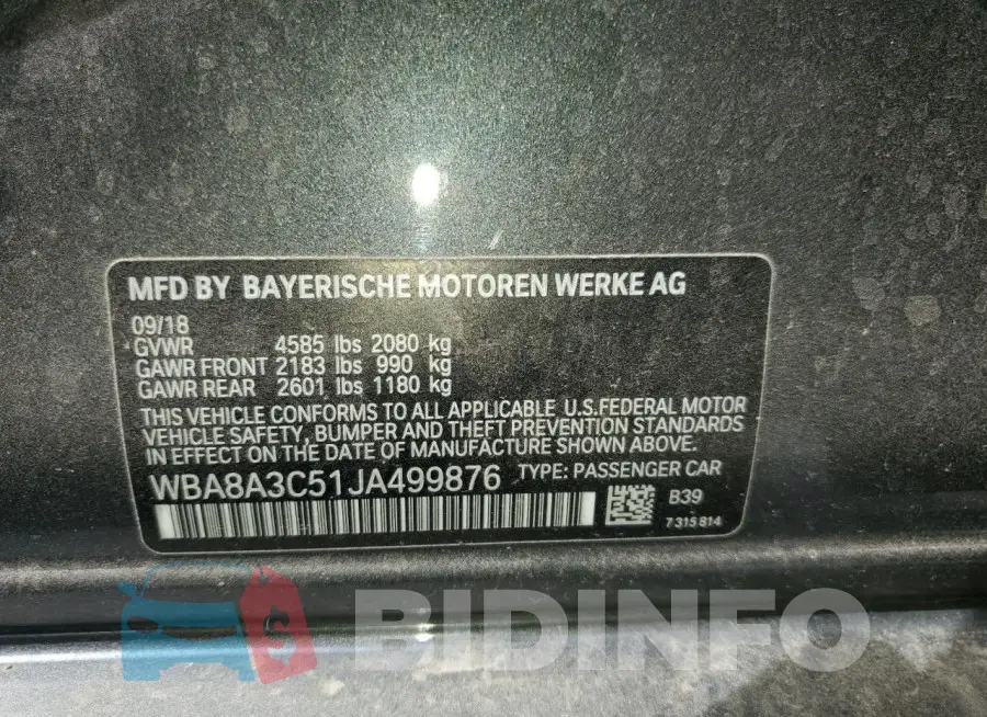 WBA8A3C51JA499876 Photo# 12
