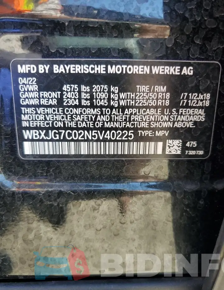 WBXJG7C02N5V40225 Photo# 13
