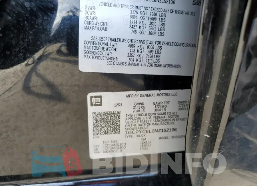 1GCPYCEL8NZ152106 Photo# 12