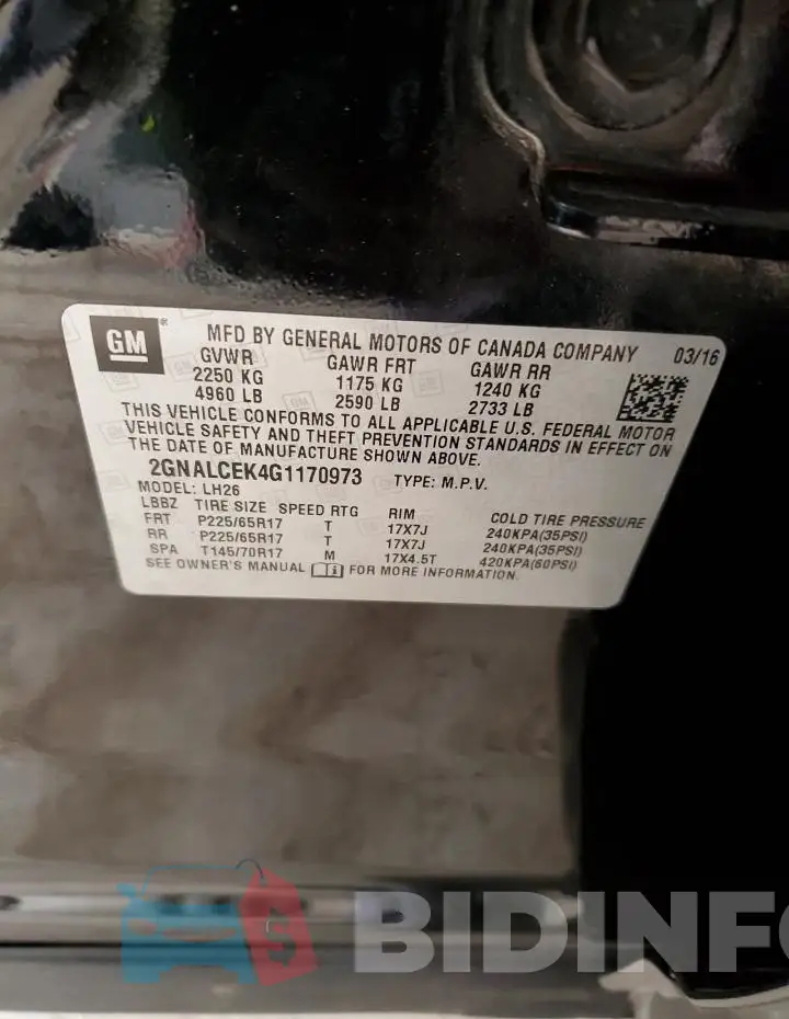 2GNALCEK4G1170973 Photo# 14