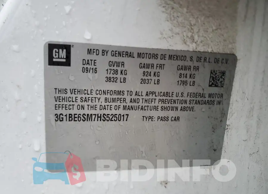 3G1BE6SM7HS525017 Photo# 12