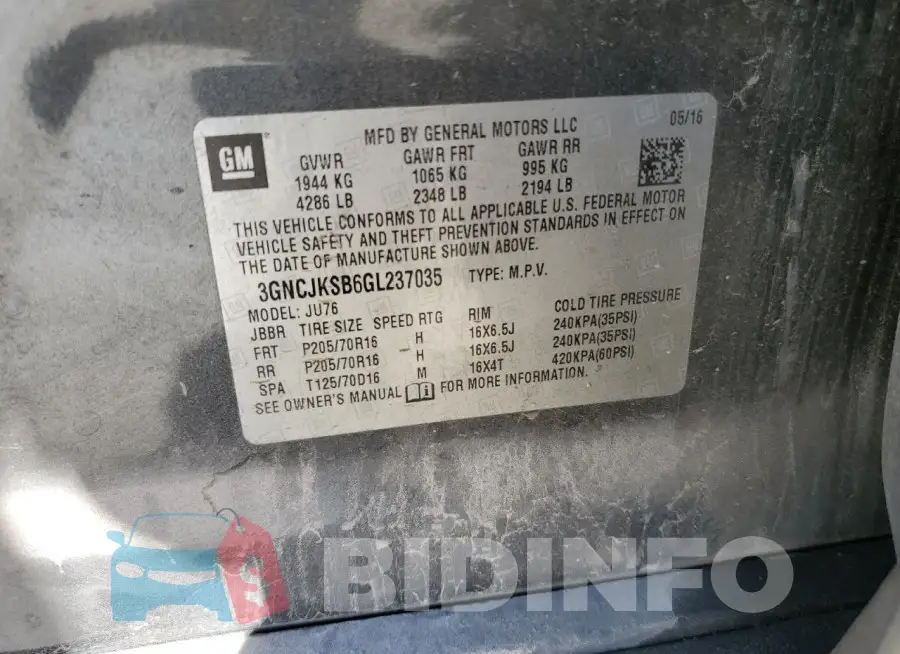 3GNCJKSB6GL237035 Photo# 13