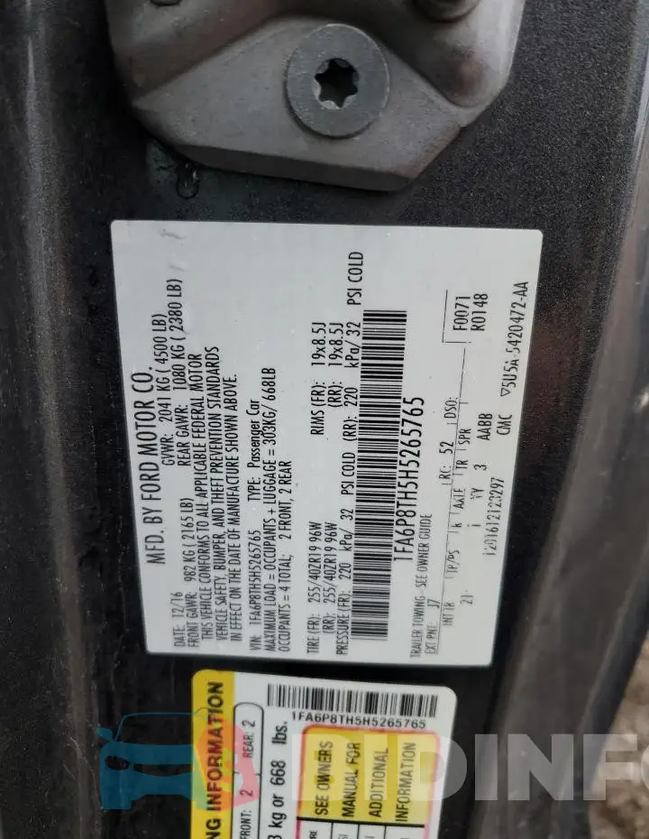 1FA6P8TH5H5265765 Photo# 13