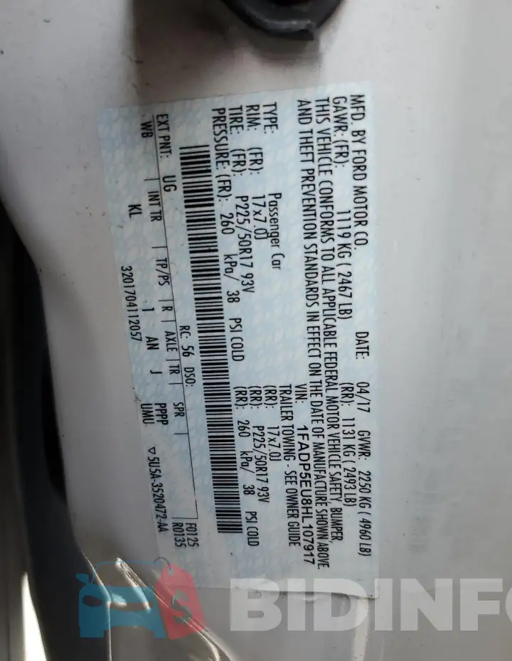 1FADP5EU8HL107917 Photo# 14