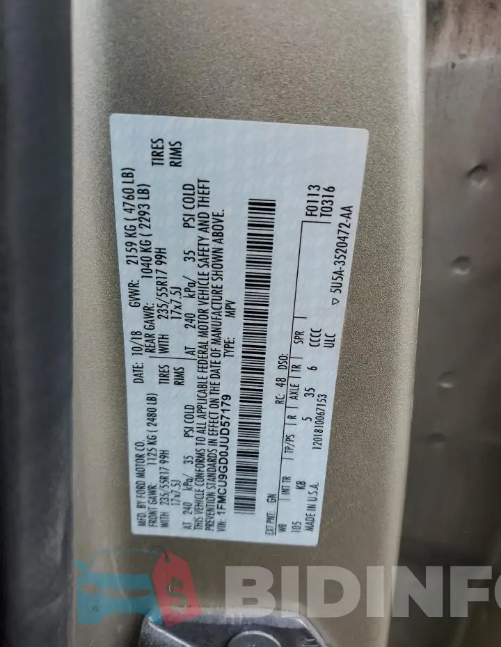 1FMCU9GD0JUD57179 Photo# 12