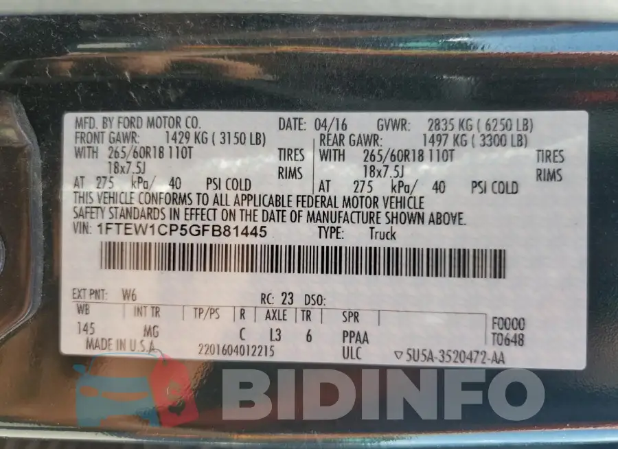 1FTEW1CP5GFB81445 Photo# 12