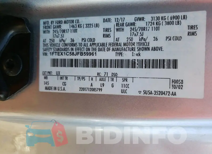 1FTEX1C58JFB59961 Photo# 12