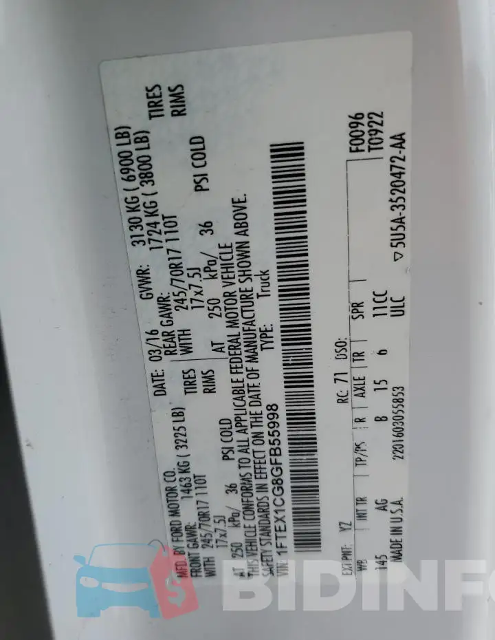 1FTEX1CG8GFB55998 Photo# 12