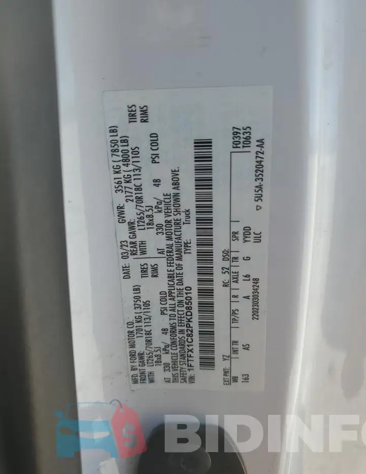 1FTFX1C82PKD85010 Photo# 12