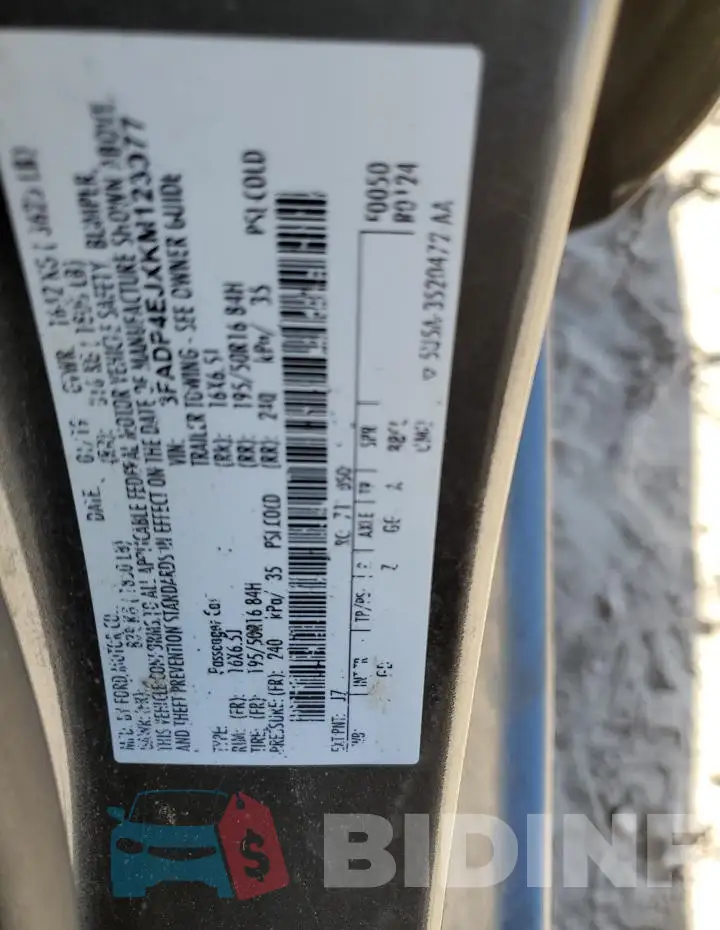 3FADP4EJXKM123977 Photo# 12