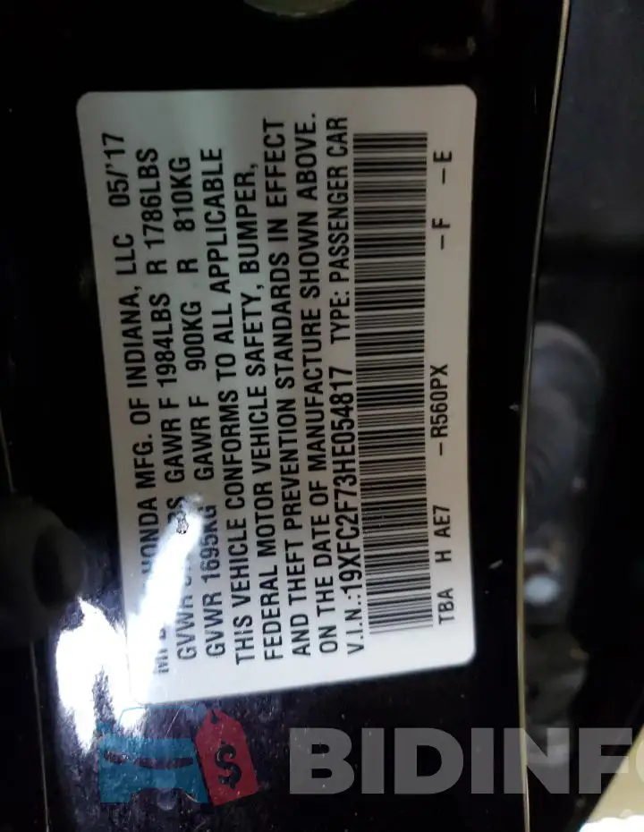 19XFC2F73HE054817 Photo# 12