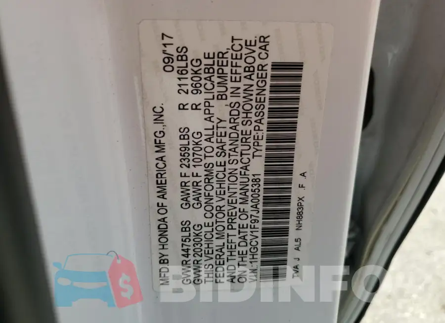 1HGCV1F97JA005381 Photo# 12