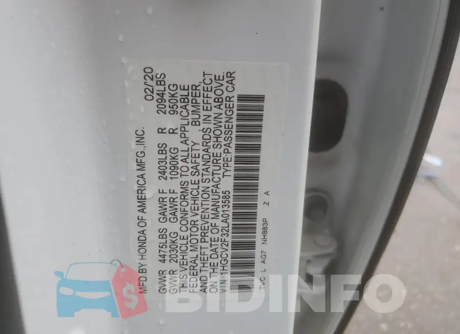 1HGCV2F32LA013585 Photo# 12