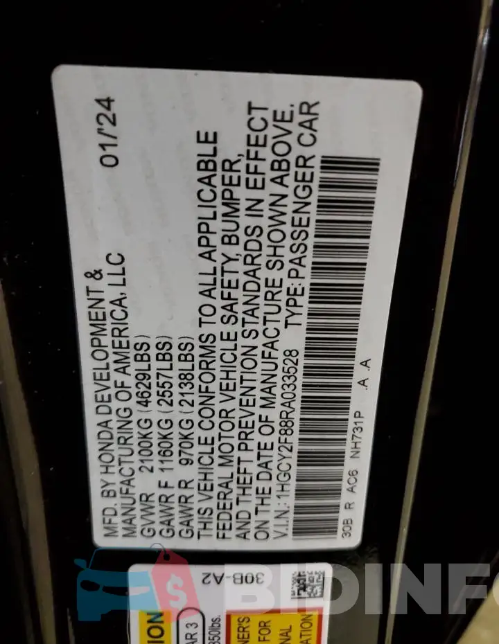 1HGCY2F88RA033528 Photo# 12