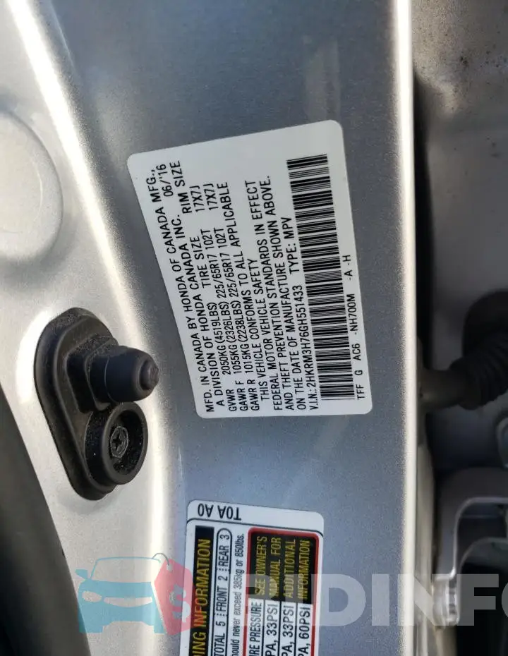 2HKRM3H76GH551433 Photo# 13