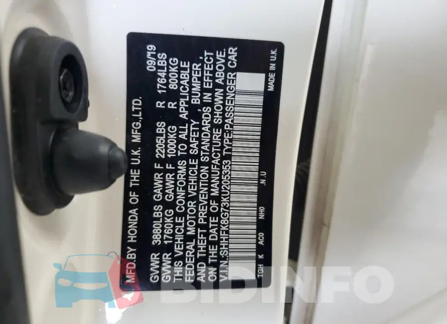 SHHFK8G73KU205353 Photo# 13