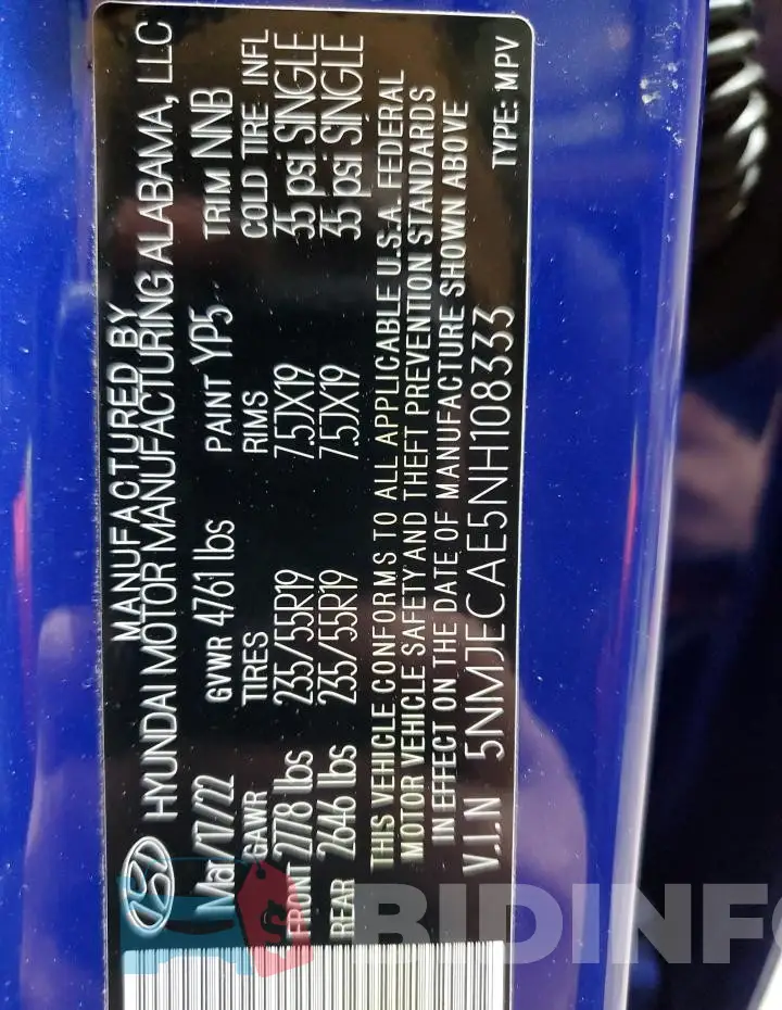 5NMJECAE5NH108333 Photo# 13
