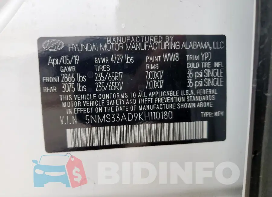 5NMS33AD9KH110180 Photo# 13