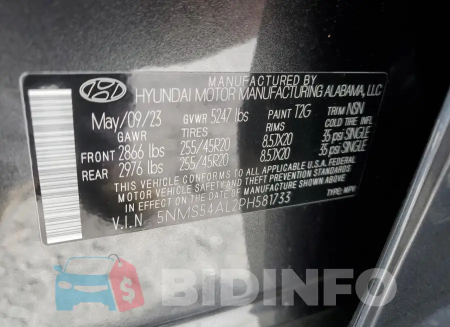 5NMS54AL2PH581733 Photo# 13
